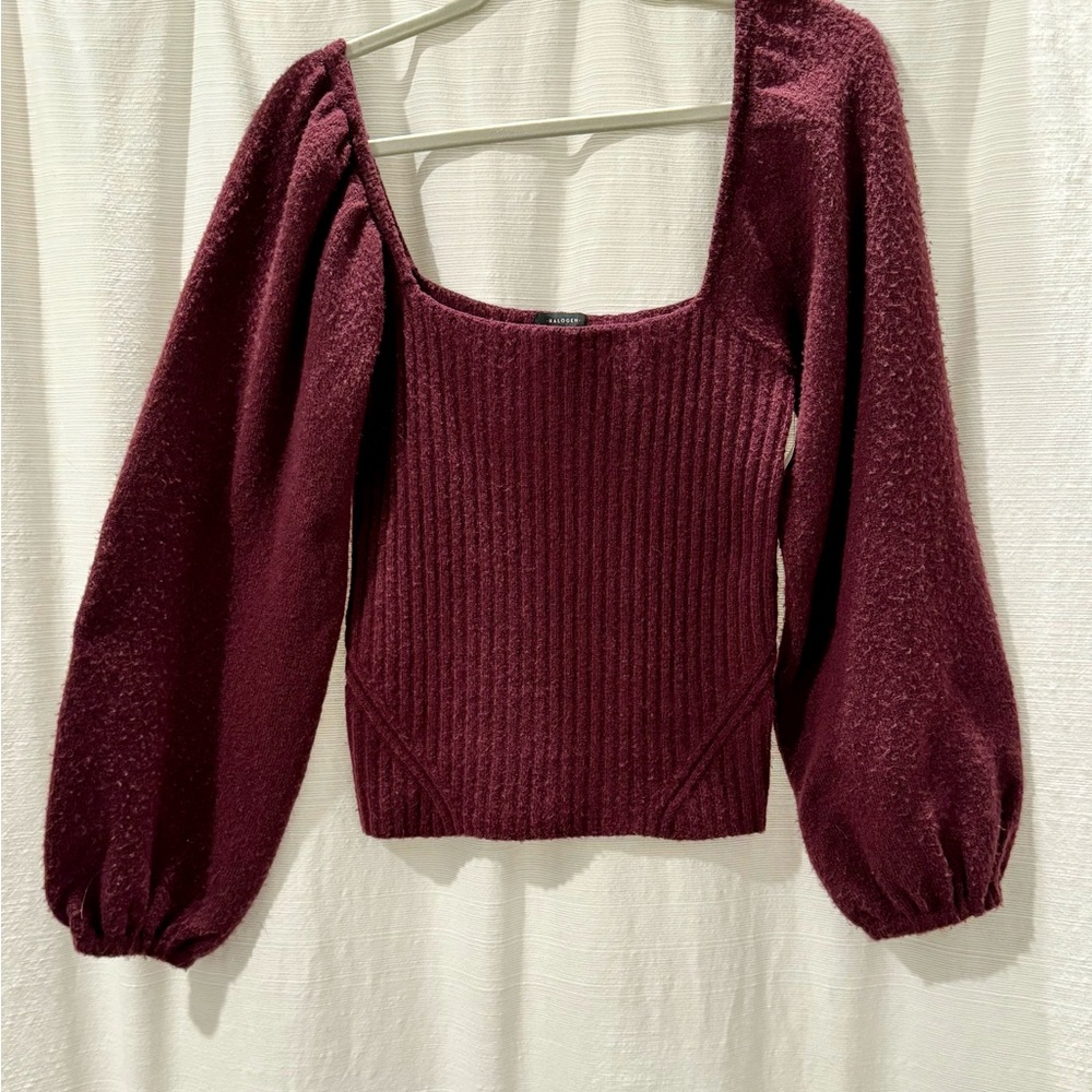 Women's Red Puff Sleeve Square Neck Sweater